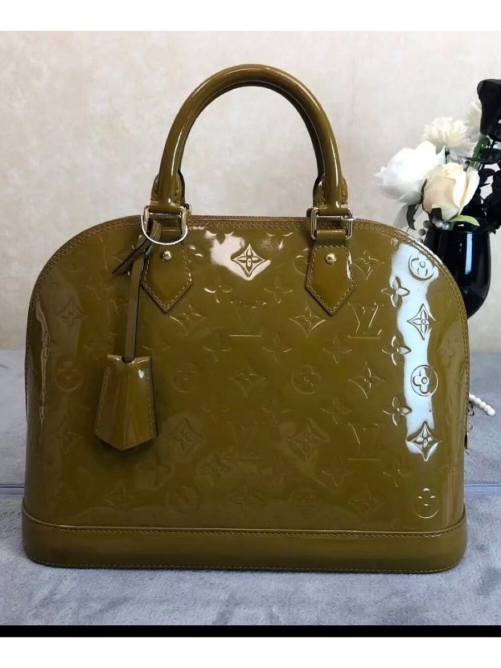 Louis Vuitton Alma PM Olive Green Vernis Patent Leather